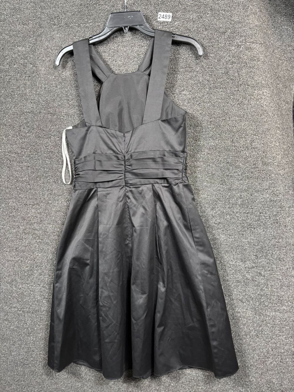 David's Bridal Short Cotton Dress Size 6 Black with Y-Neck and Skirt Pleating